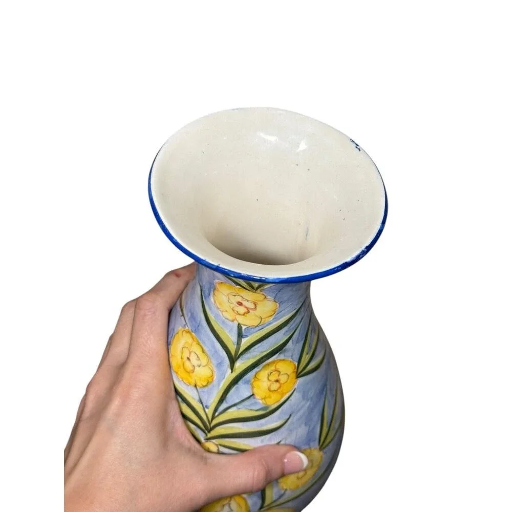 Hand-Painted Floral‎ Vase Ceramic Grand Millennial Tall Botanical Pottery Decor